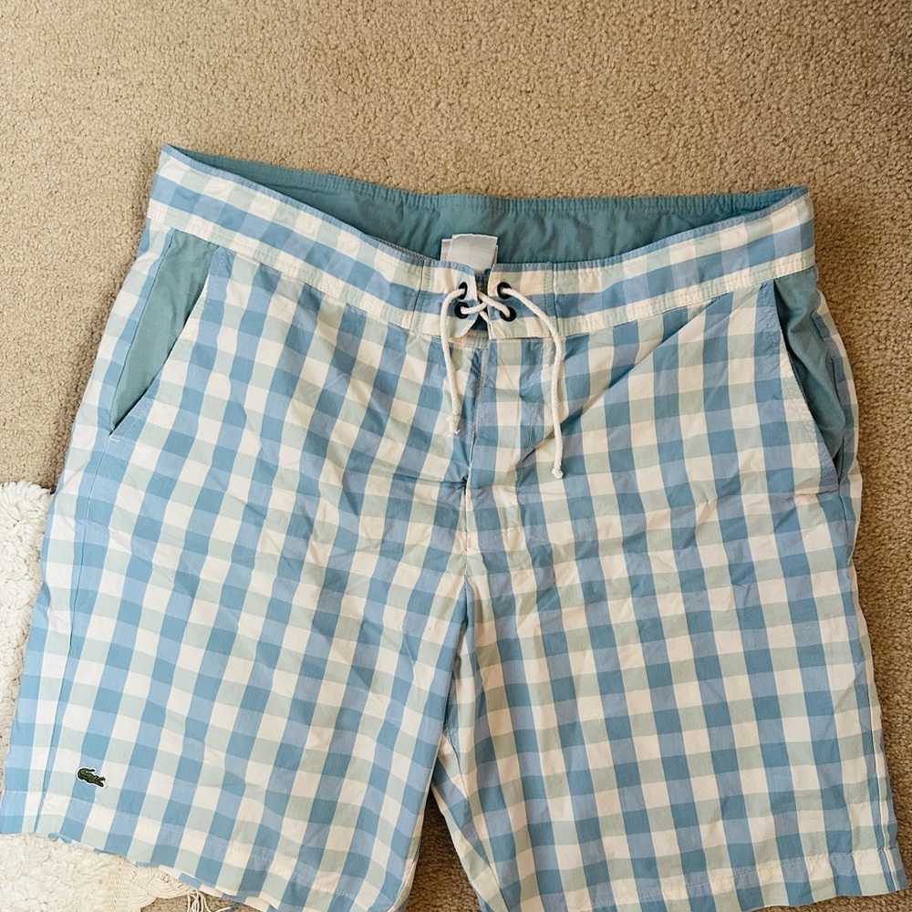 Lacoste Teal and White Mesh Shorts